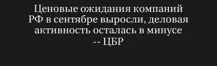 Ценовые ожидания компаний РФ в сентябре выросли, деловая активность осталась в минусе -- ЦБР