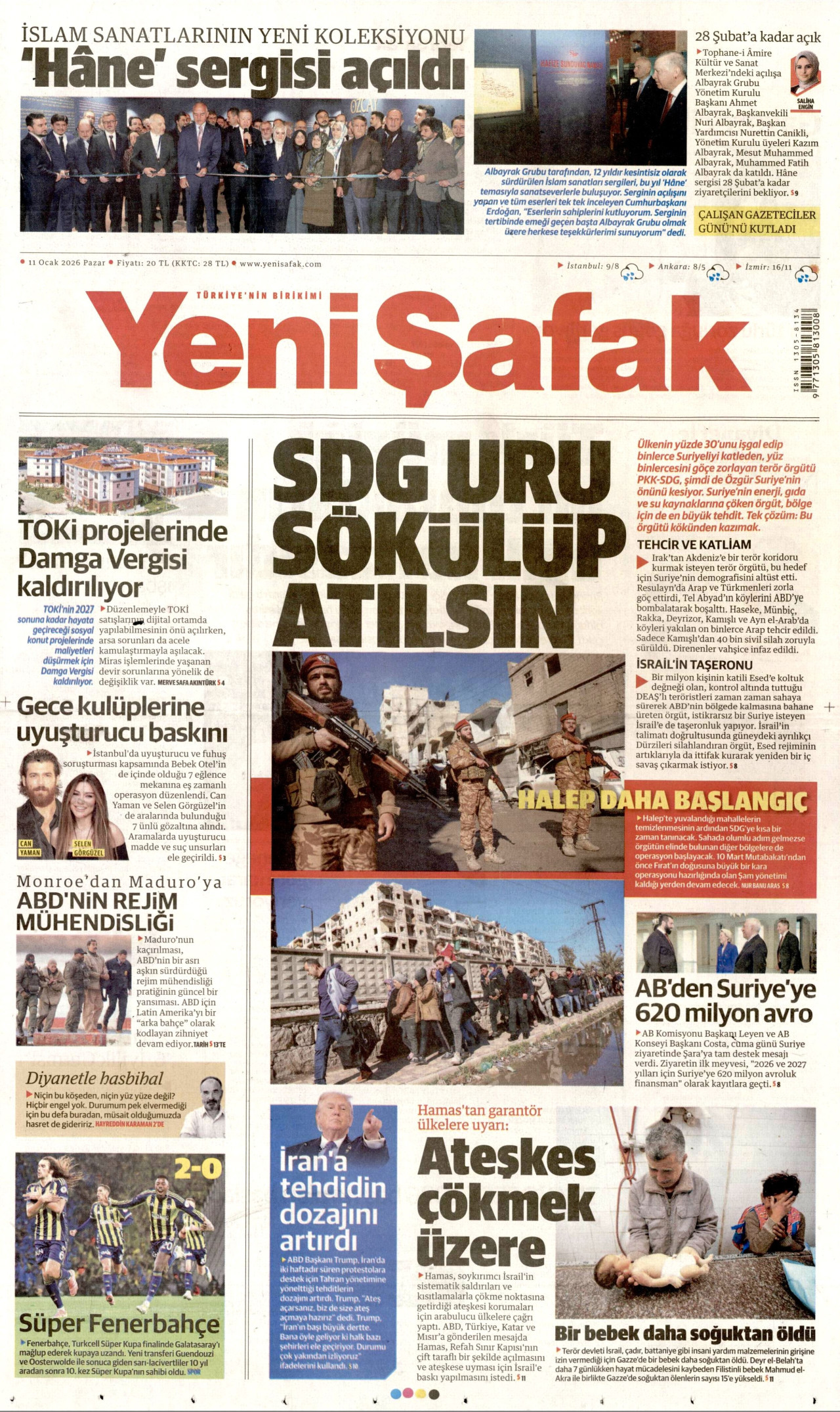 YENİ ŞAFAK gazetesinin 11 Ocak 2026 tarihli birinci sayfası