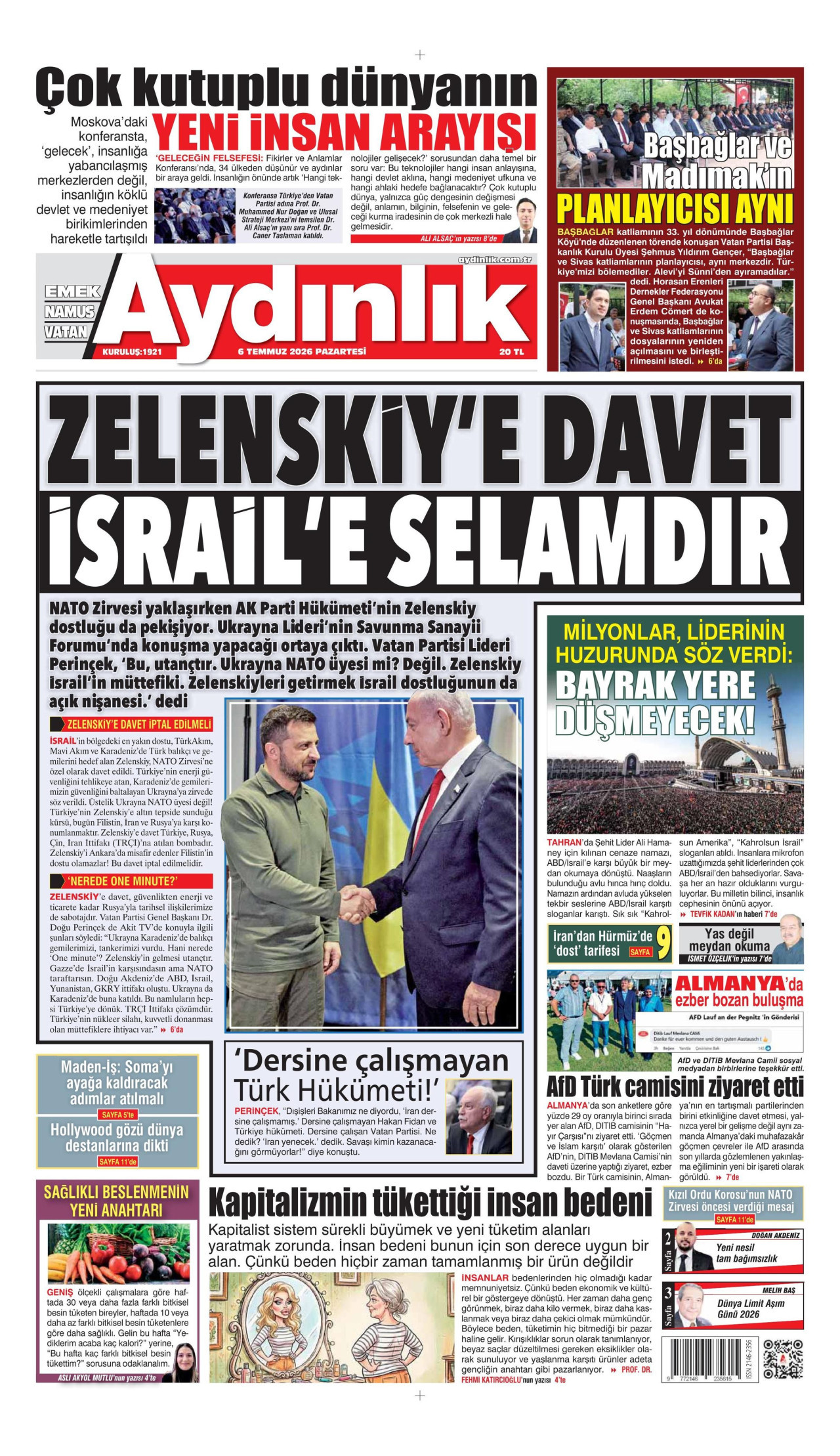 AYDINLIK GAZETESİ gazetesinin 6 Temmuz 2026 tarihli birinci sayfası