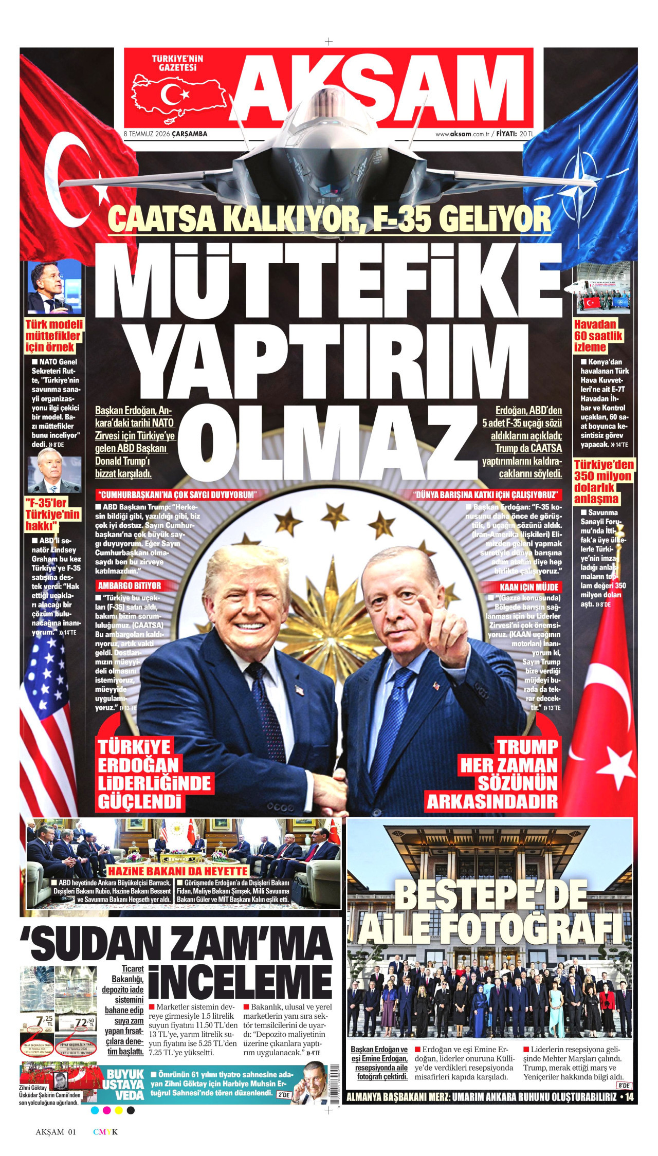 AKŞAM gazetesinin 8 Temmuz 2026 tarihli birinci sayfası