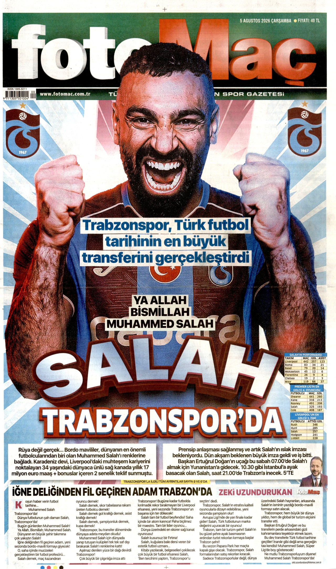 FOTOMAÇ gazetesinin 5 Ağustos 2026 tarihli birinci sayfası