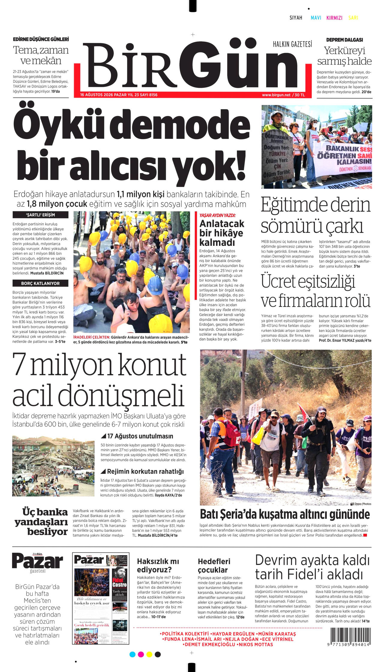 BİRGÜN gazetesinin 16 Ağustos 2026 tarihli birinci sayfası