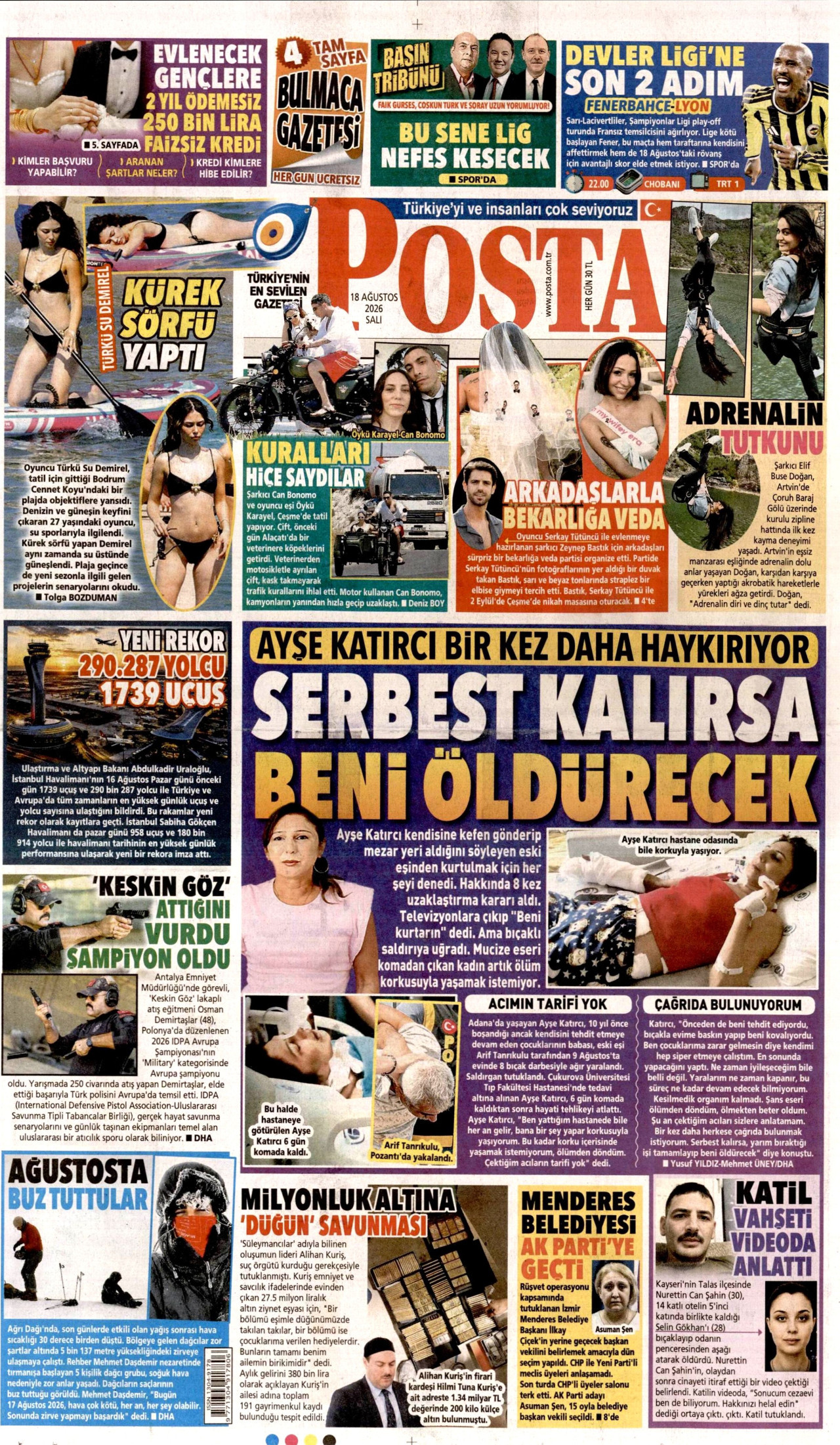 POSTA gazetesinin 18 Ağustos 2026 tarihli birinci sayfası