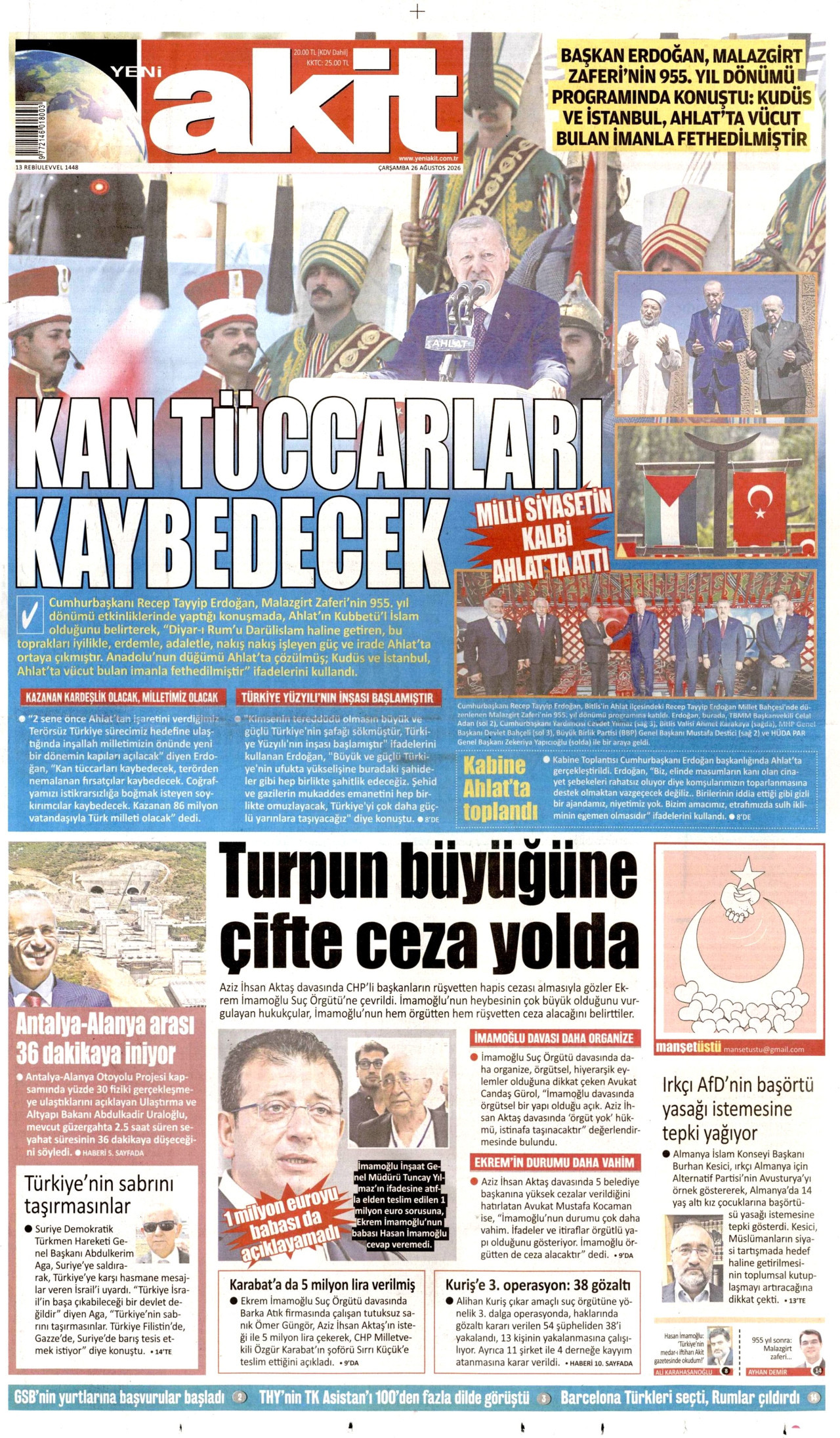 YENİ AKİT 26 Ağustos 2026 Gazete Manşeti Büyük