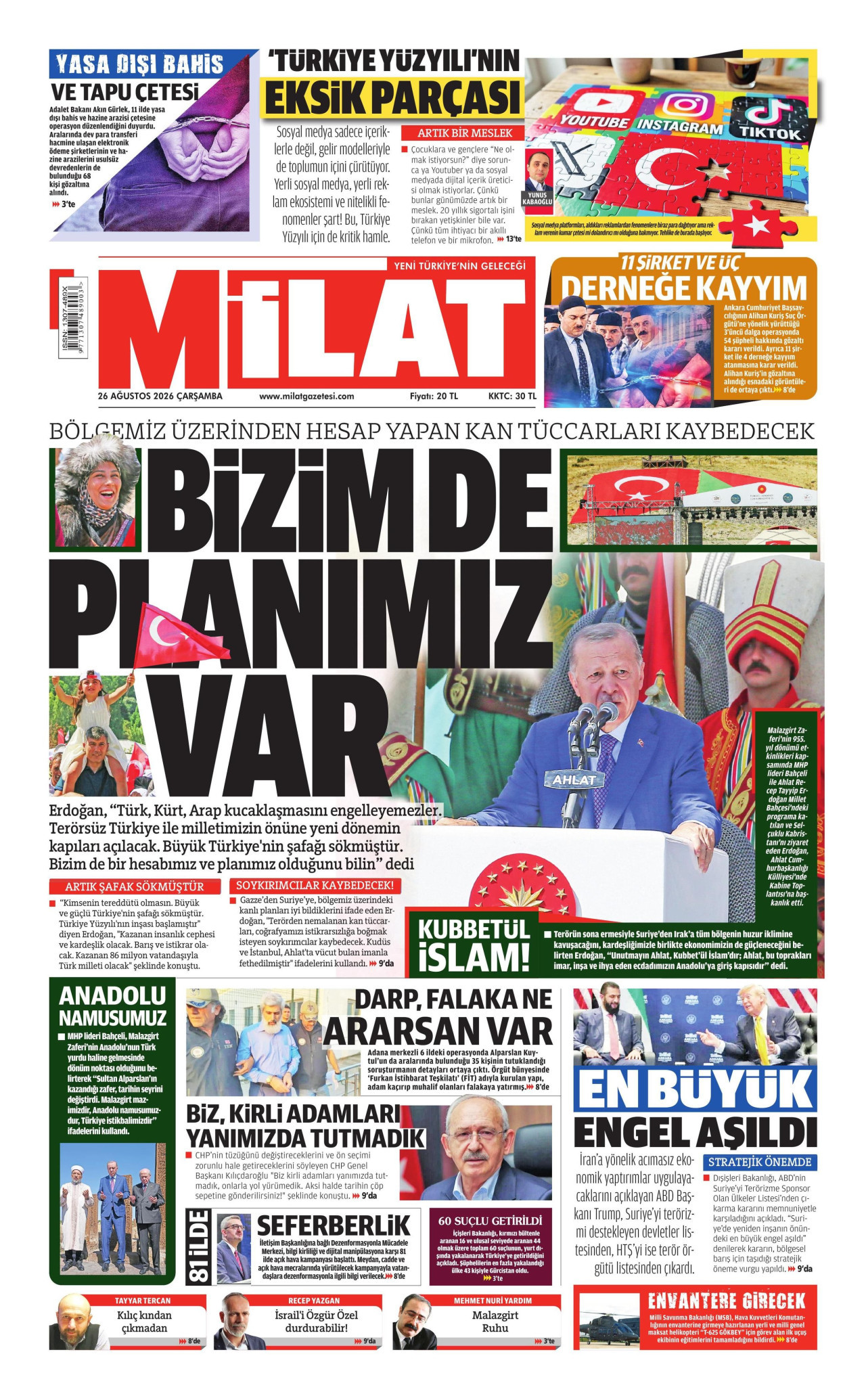 MİLAT 26 Ağustos 2026 Gazete Manşeti Büyük
