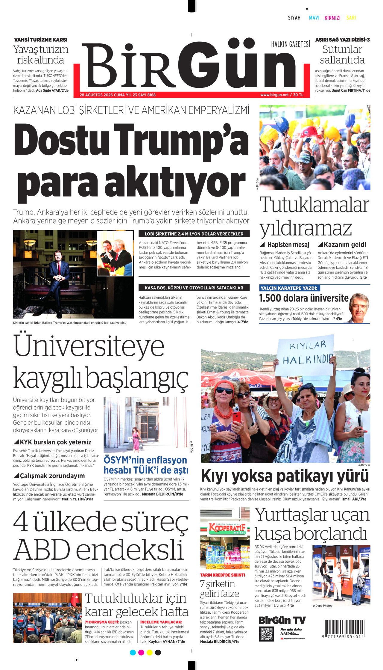 BİRGÜN gazetesinin 28 Ağustos 2026 tarihli birinci sayfası