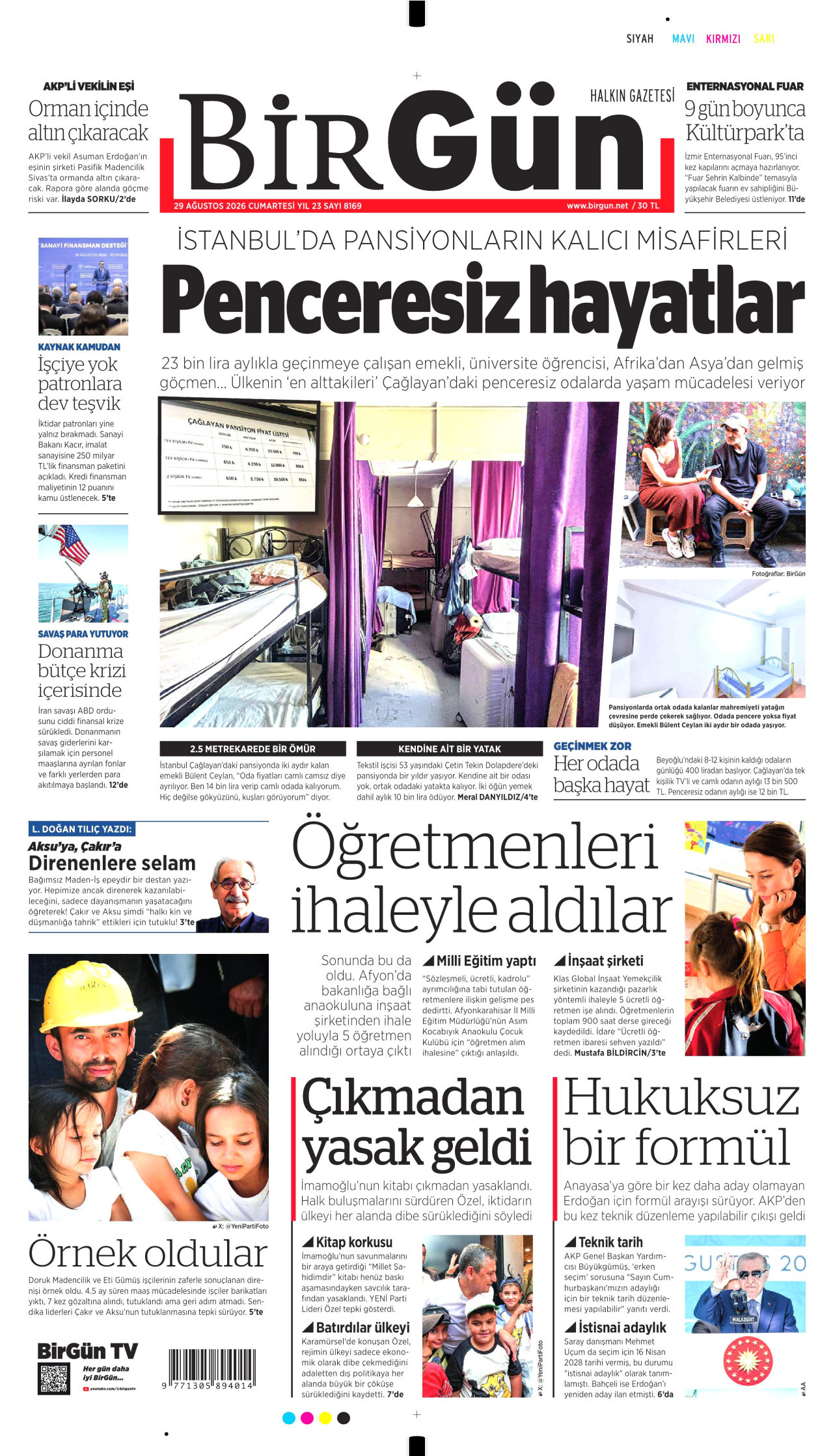 BİRGÜN gazetesinin 29 Ağustos 2026 tarihli birinci sayfası