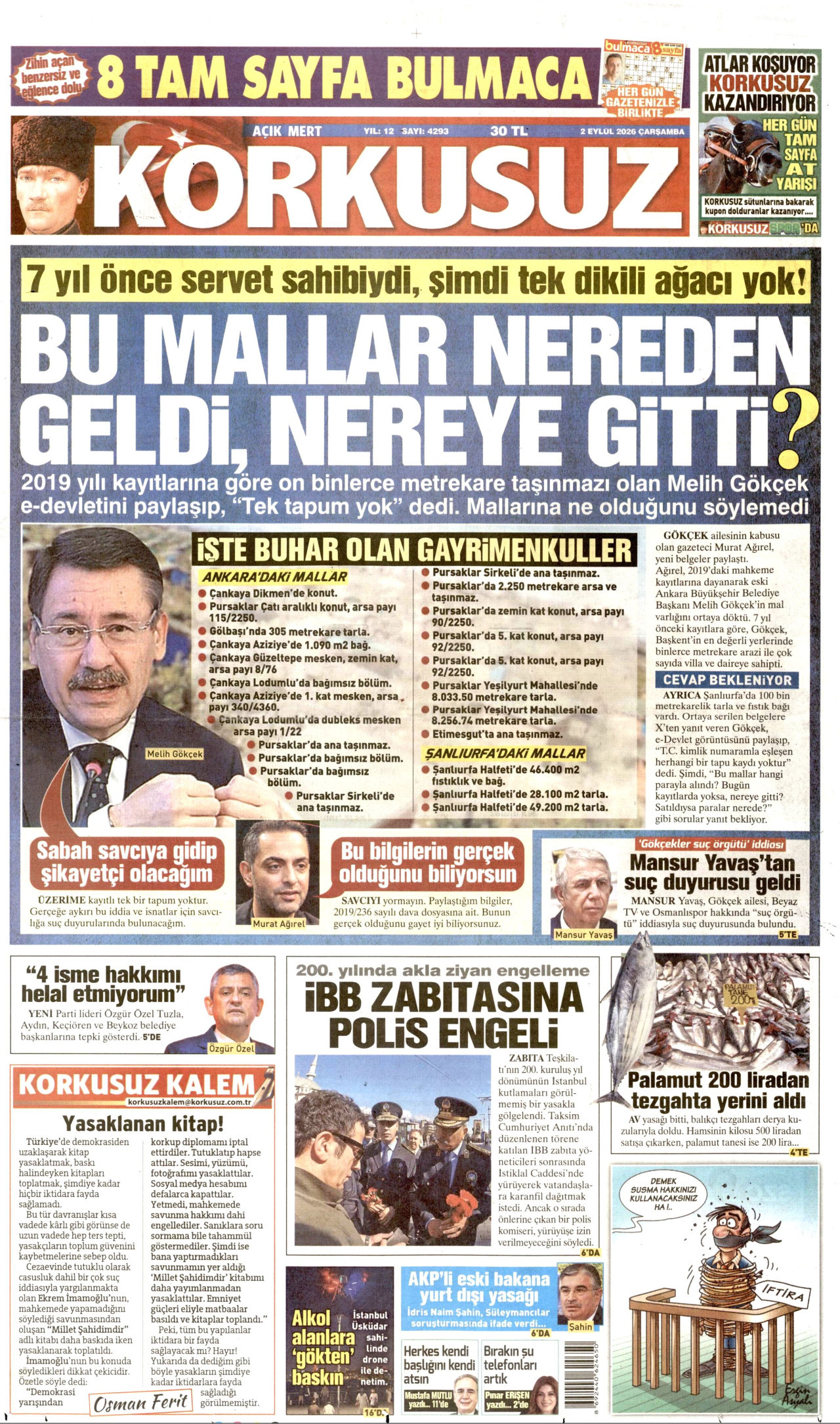 KORKUSUZ gazetesinin 2 Eylül 2026 tarihli birinci sayfası