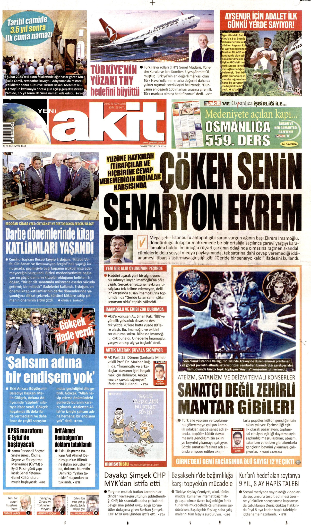 YENİ AKİT gazetesinin 5 Eylül 2026 tarihli birinci sayfası