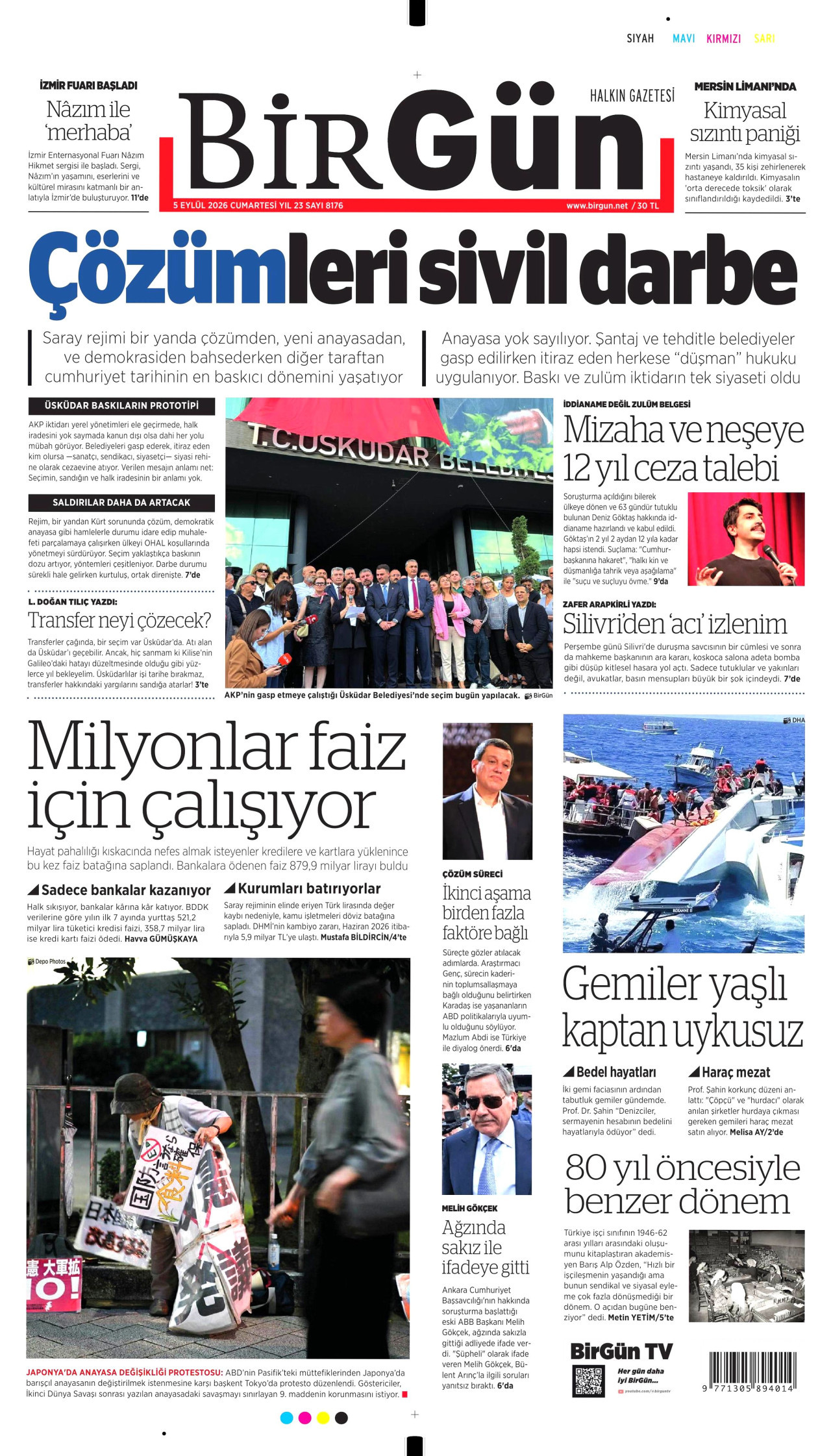 BİRGÜN gazetesinin 5 Eylül 2026 tarihli birinci sayfası