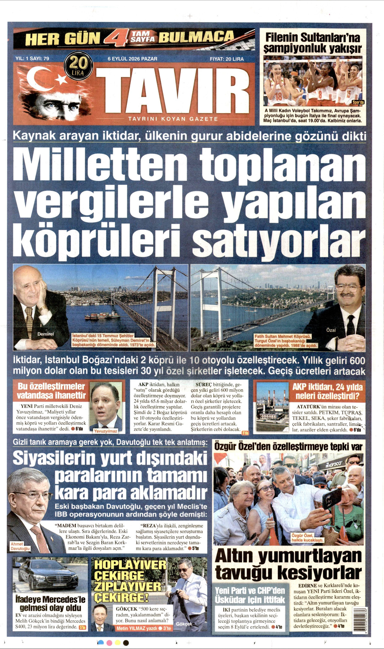 TAVIR GAZETESİ gazetesinin 6 Eylül 2026 tarihli birinci sayfası