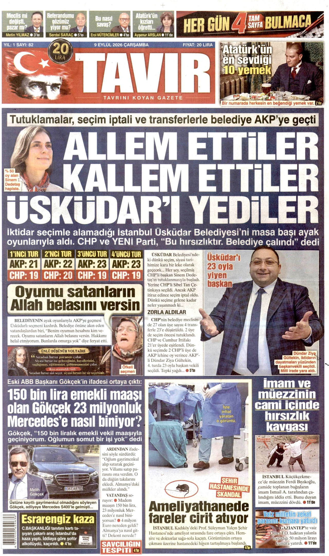 TAVIR GAZETESİ gazetesinin 9 Eylül 2026 tarihli birinci sayfası