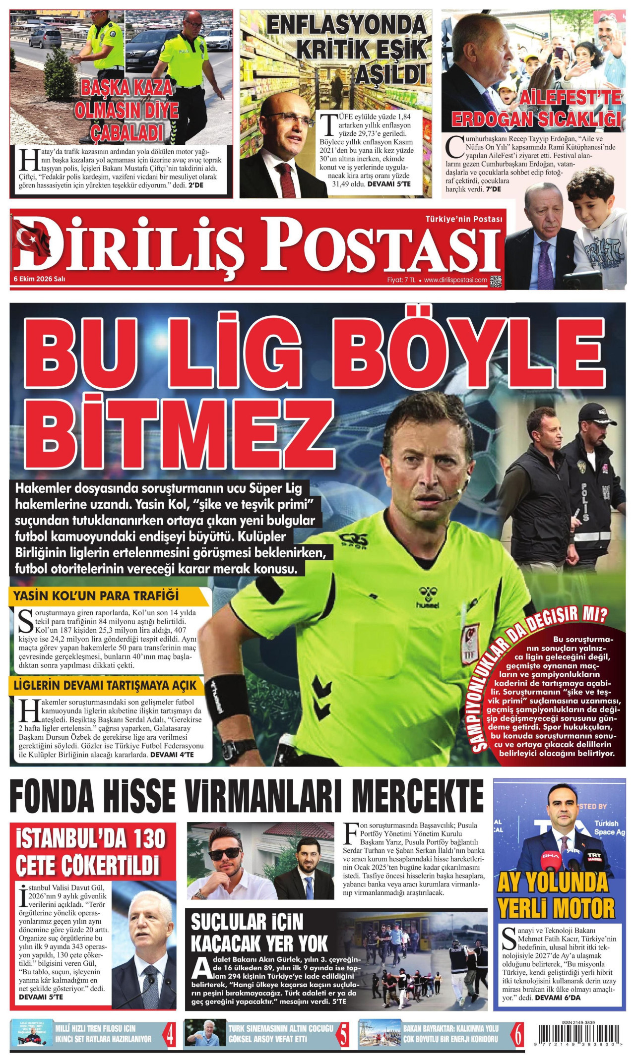 DİRİLİŞ POSTASI gazetesinin 6 Ekim 2026 tarihli birinci sayfası